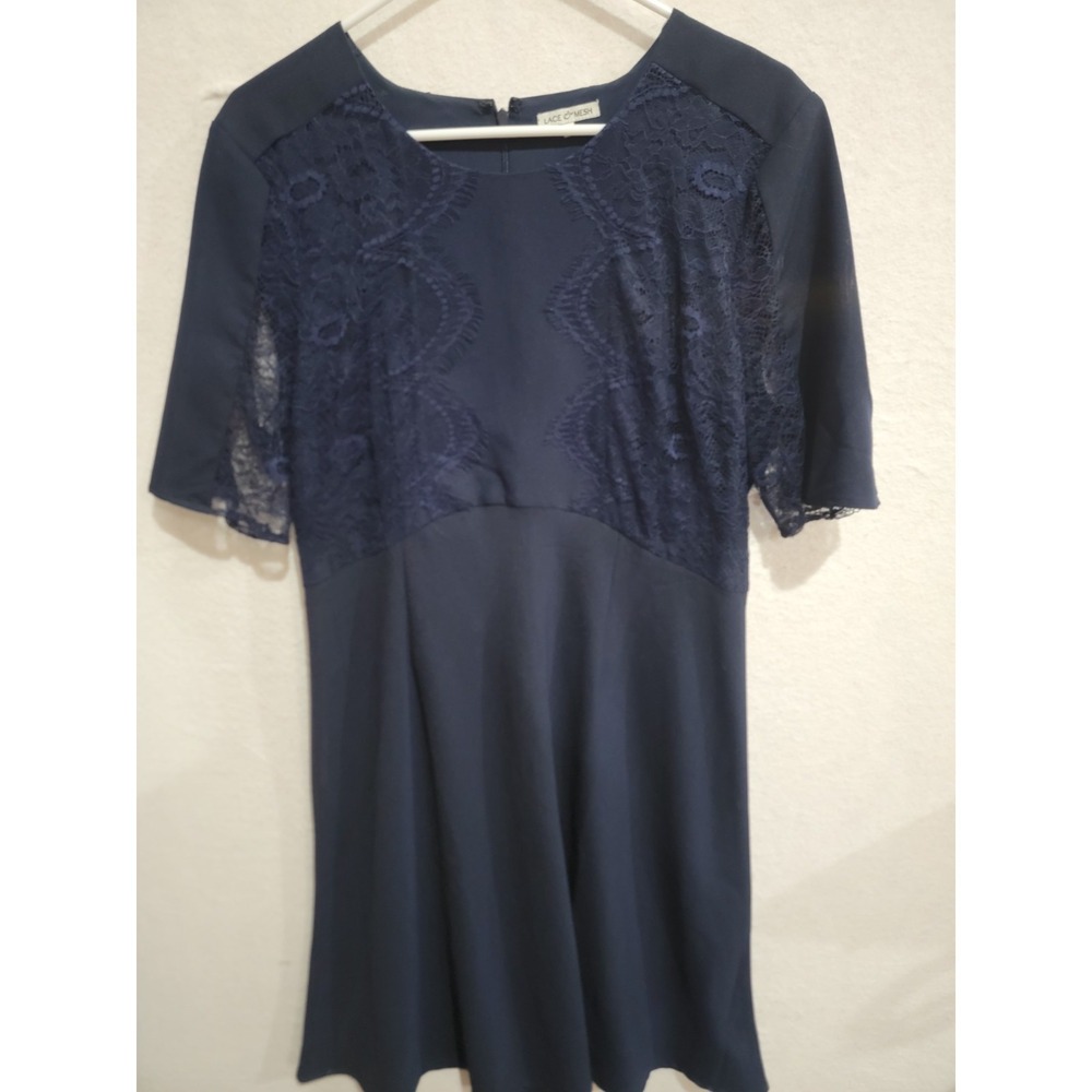 Lace & Mesh Navy Blue Lace Bodice Shift Dress Women's‎ Size XL Pre-owned